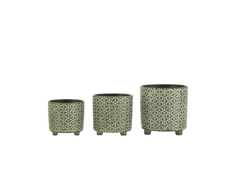 Macetero con patas de cerámica verde de 16x16x16 cm