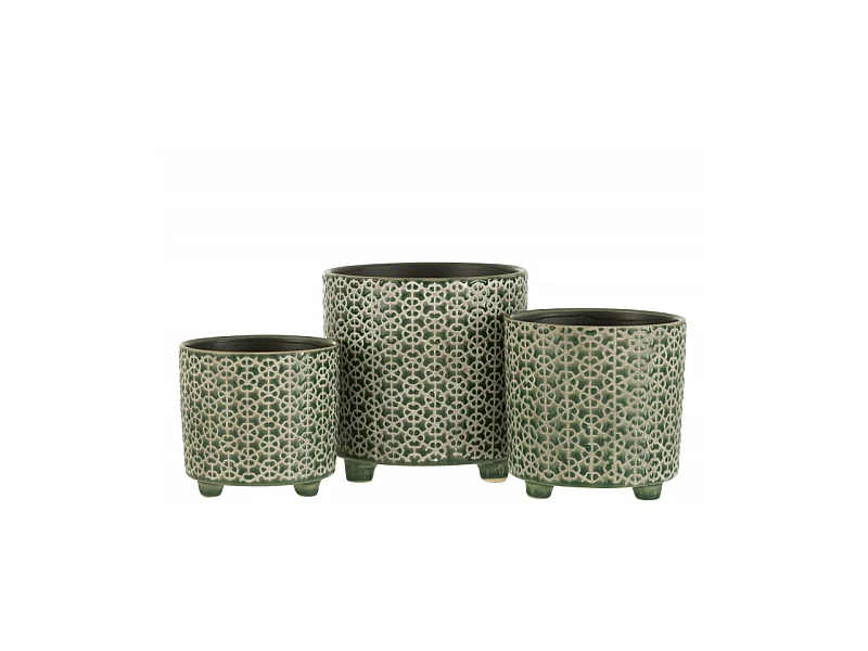 Macetero con patas de cerámica verde de 16x16x16 cm