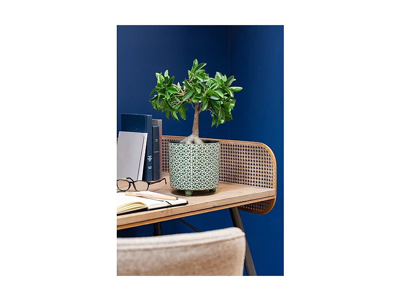 Macetero con patas de cerámica verde de 16x16x16 cm