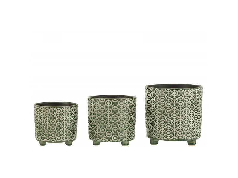Macetero con patas de cerámica verde de 16x16x16 cm