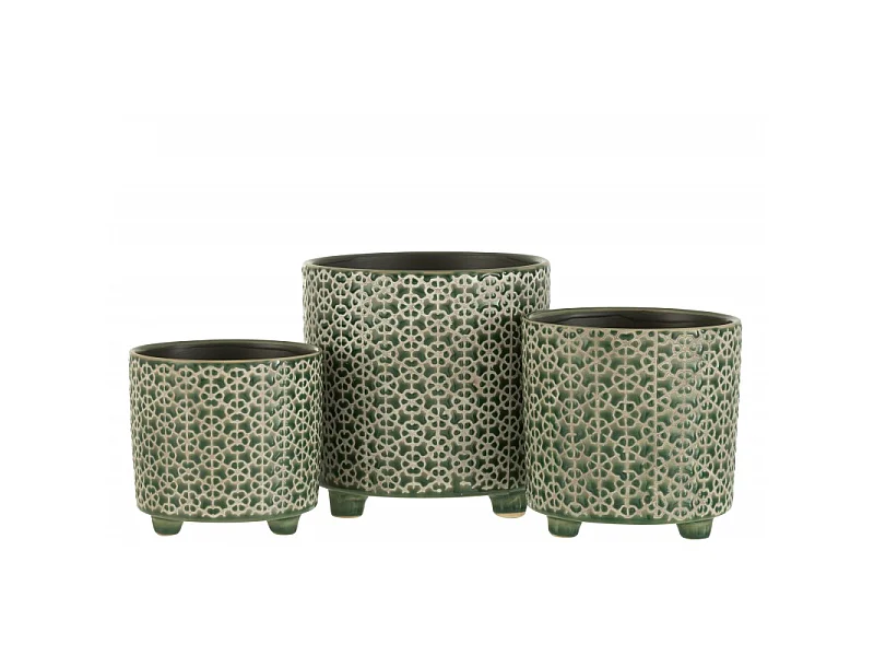 Macetero con patas de cerámica verde de 16x16x16 cm
