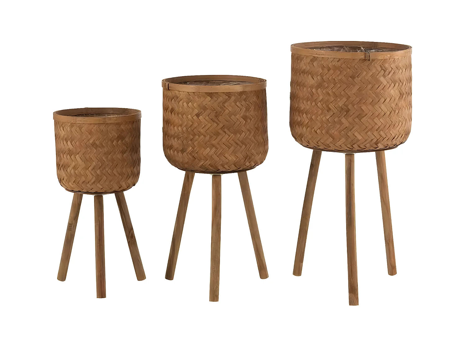 Lot de 3 Cache-Pots sur Pied "Trépied" 75cm Naturel