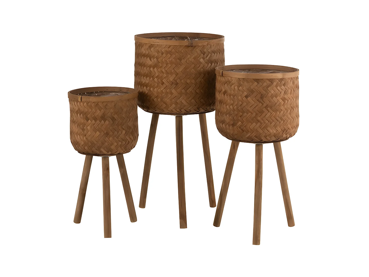 Lot de 3 Cache-Pots sur Pied "Trépied" 75cm Naturel