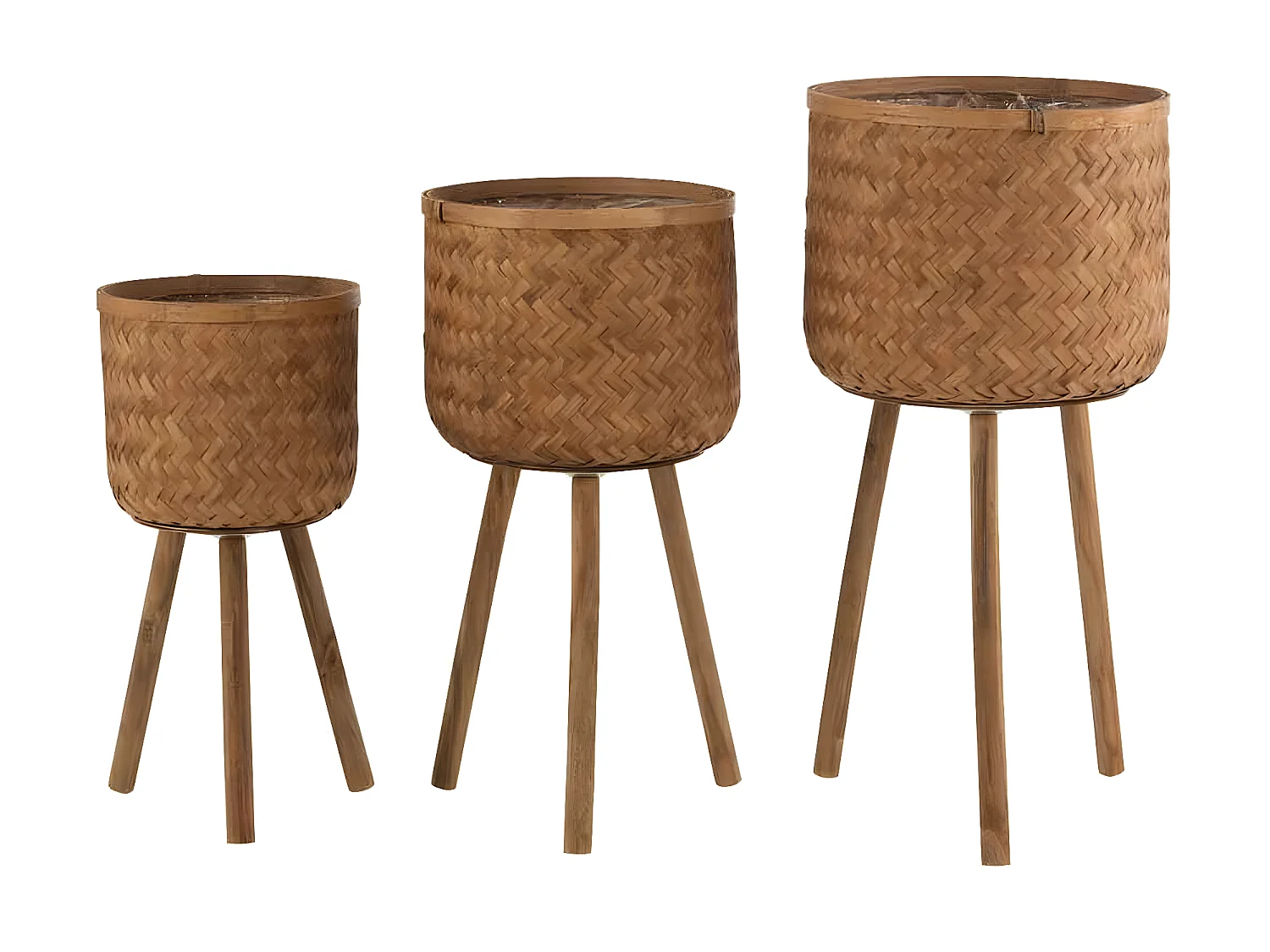 Conjunto de 3 macetas con soporte de madera natural de 37x37x75 cm
