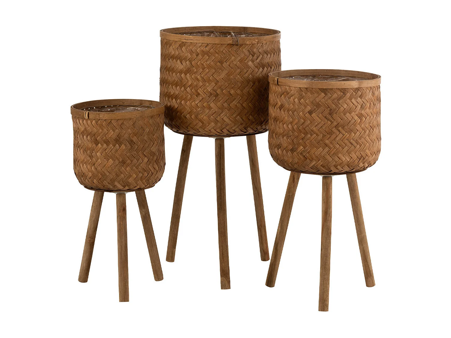 Lot de 3 Cache-Pots sur Pied "Trépied" 75cm Naturel