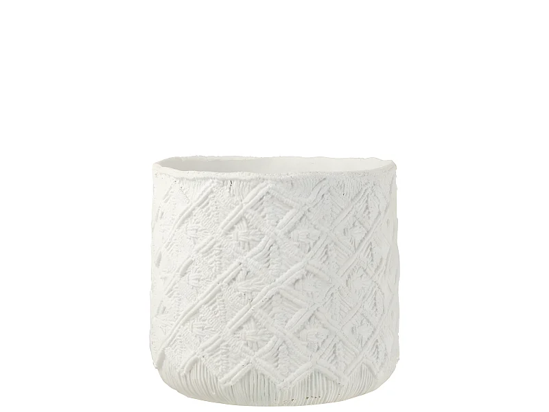 Cache-Pot Déco en Ciment "Damier" 33cm Blanc