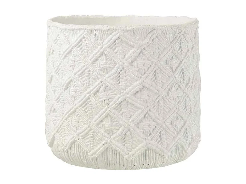 Witte cementen bloempot met motieven 33x33x29 cm