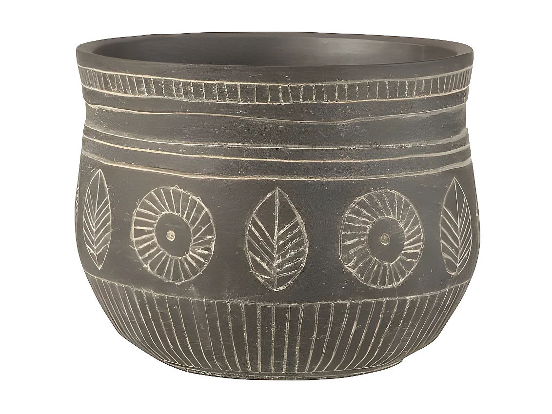 Cache-Pot Déco en Ciment "Fresque" 24cm Gris
