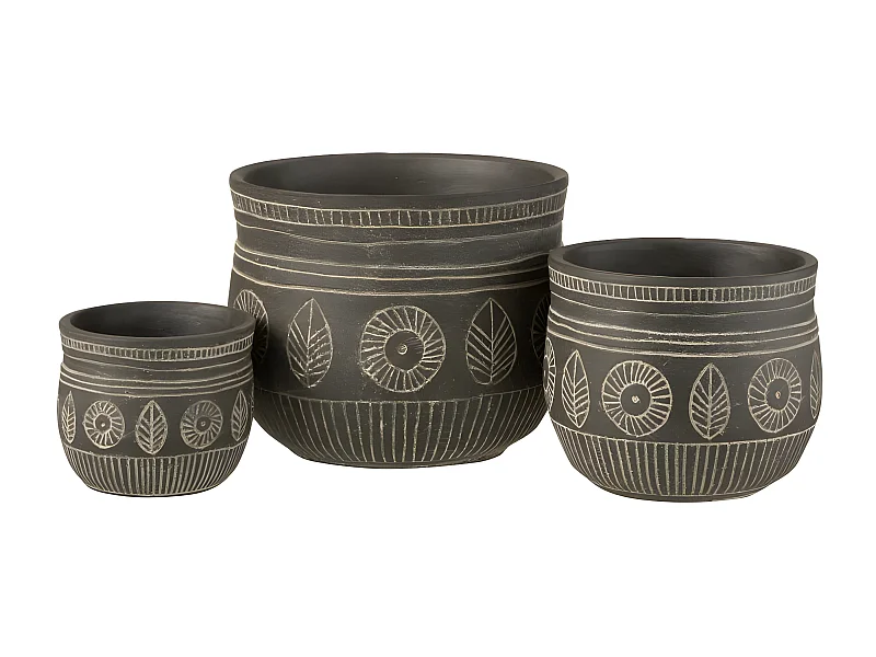 Cache-Pot Déco en Ciment "Fresque" 24cm Gris