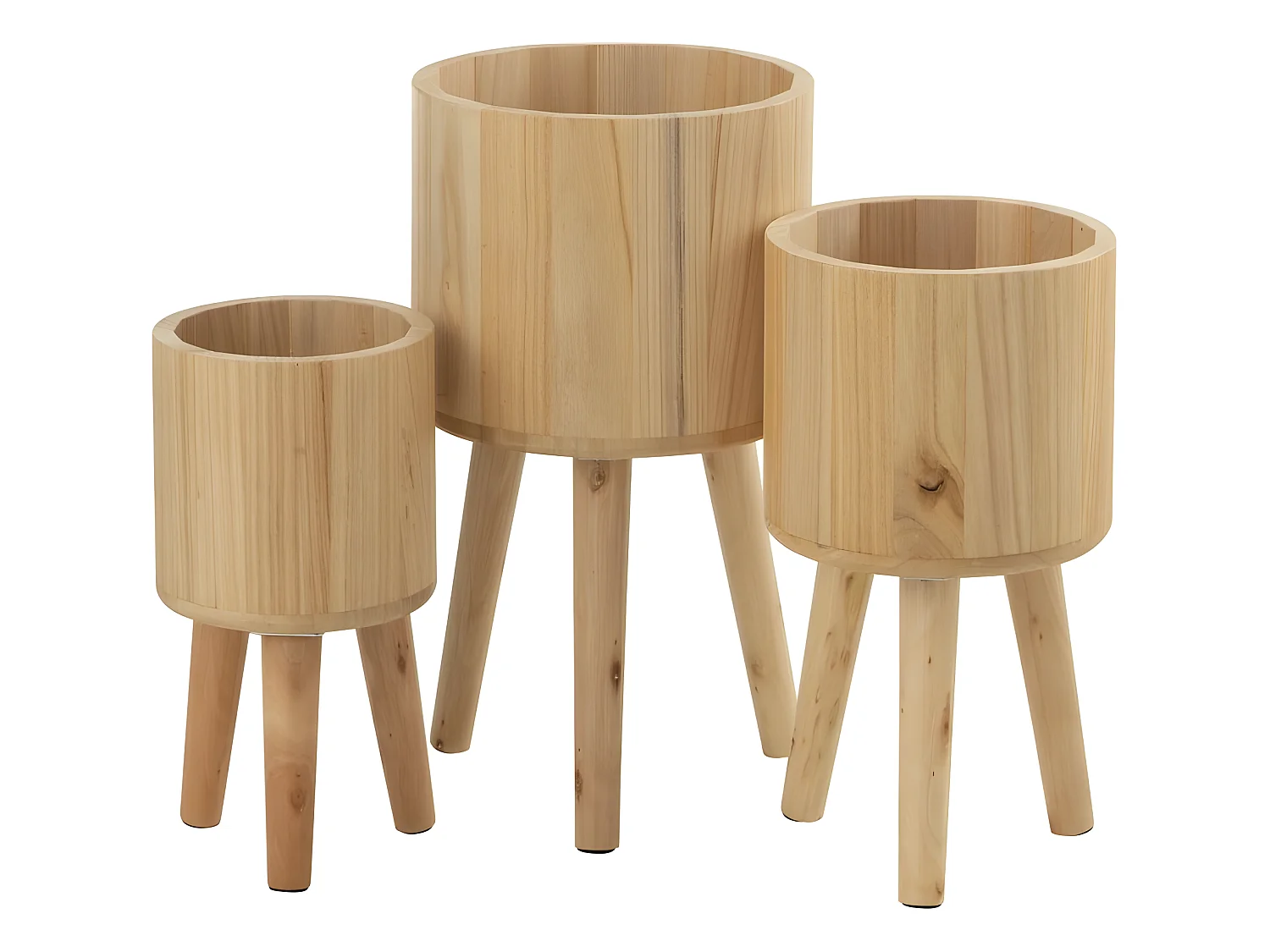 Set de 3 macetas de madera natural 27x27x50 cm