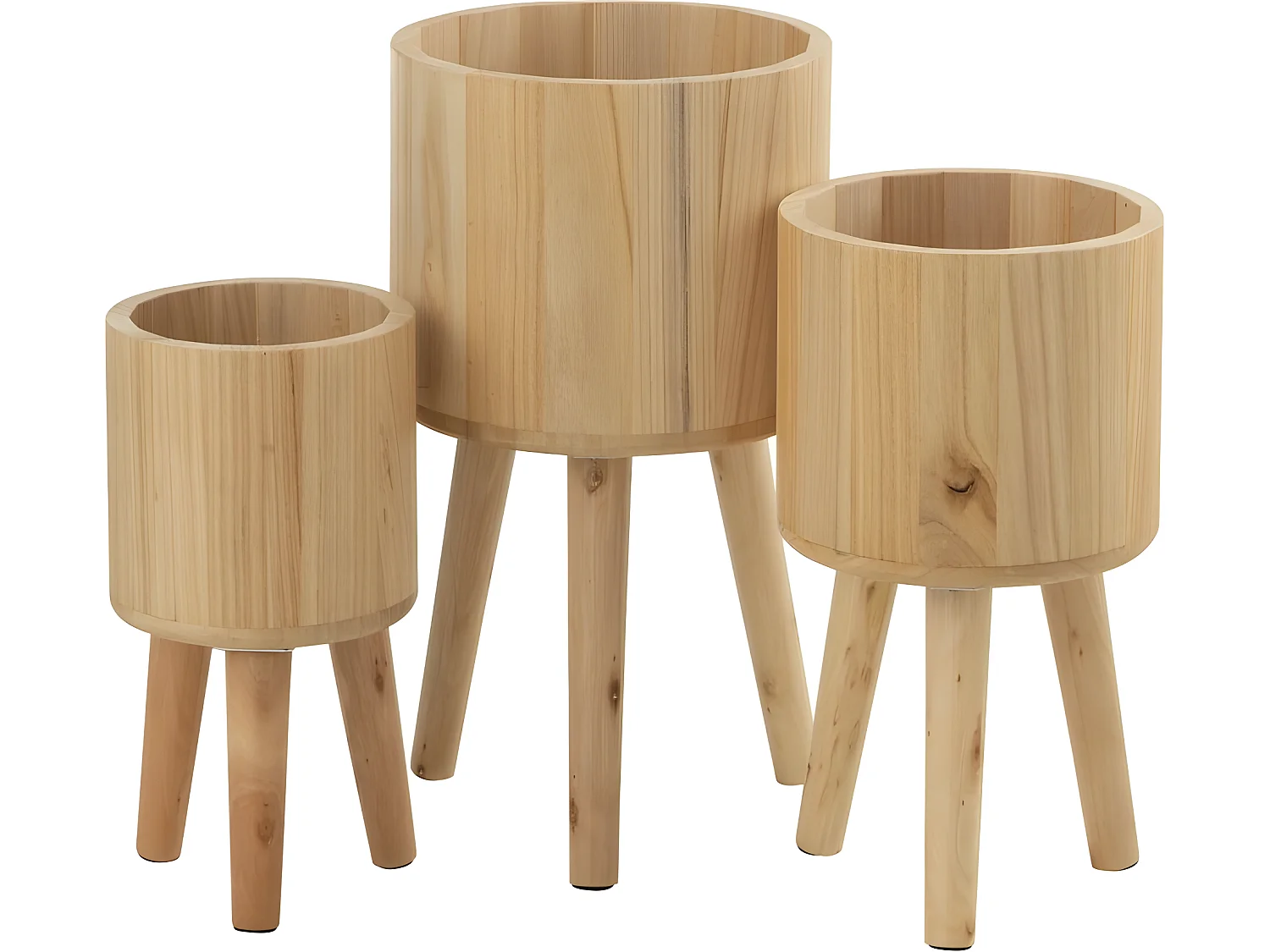 Set de 3 macetas de madera natural 27x27x50 cm