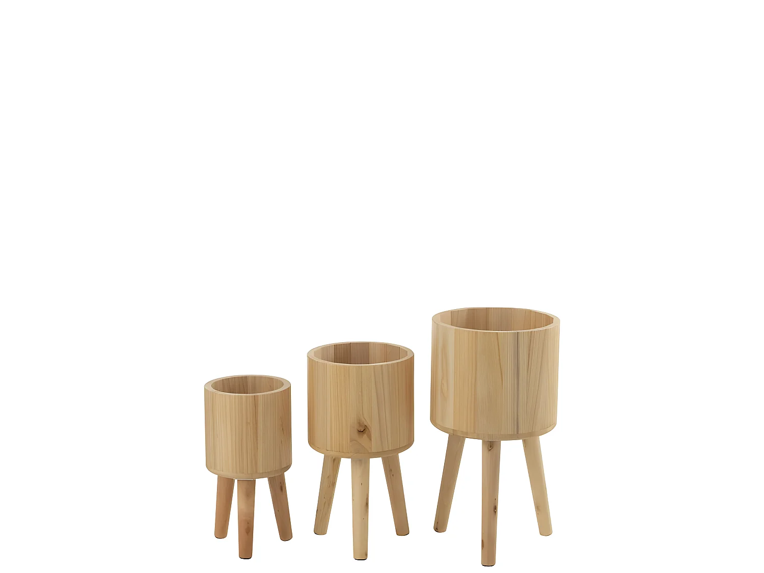 Set de 3 macetas de madera natural 27x27x50 cm