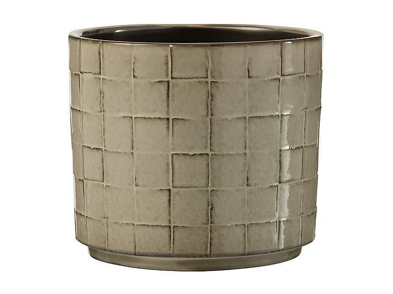 macetero redondo de cerámica gris 14x14x12.5 cm