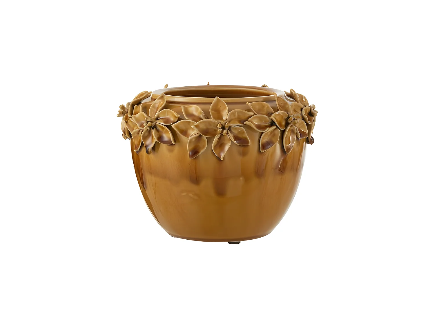 Cache-Pot en Céramique "Fleur Design" 21cm Ocre