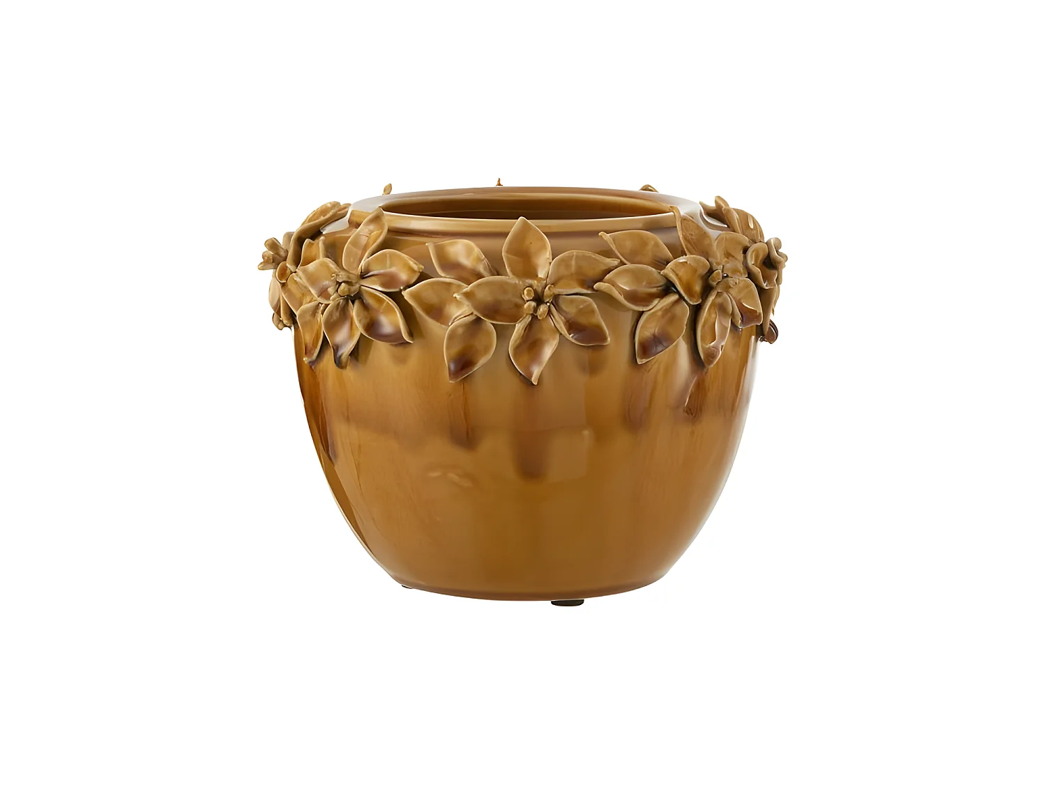 Cache-Pot en Céramique "Fleur Design" 21cm Ocre
