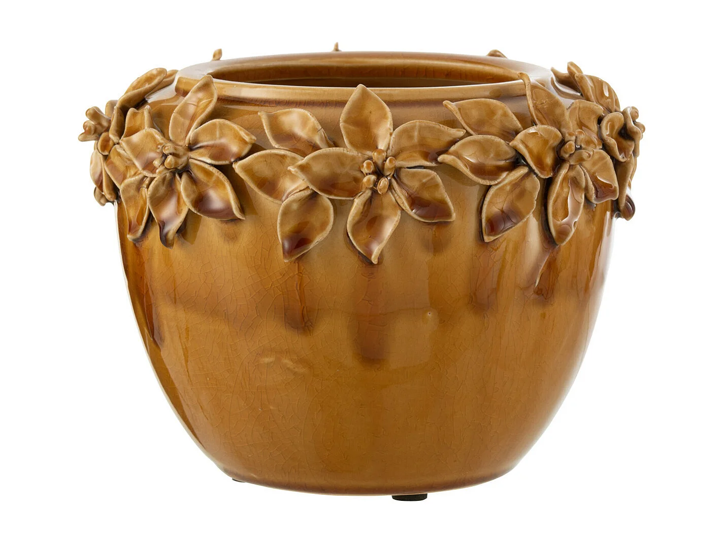 Cache-Pot en Céramique "Fleur Design" 21cm Ocre