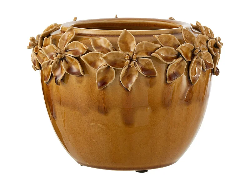 Okerkleurige keramische plantenpot 22.5x22x16.5 cm