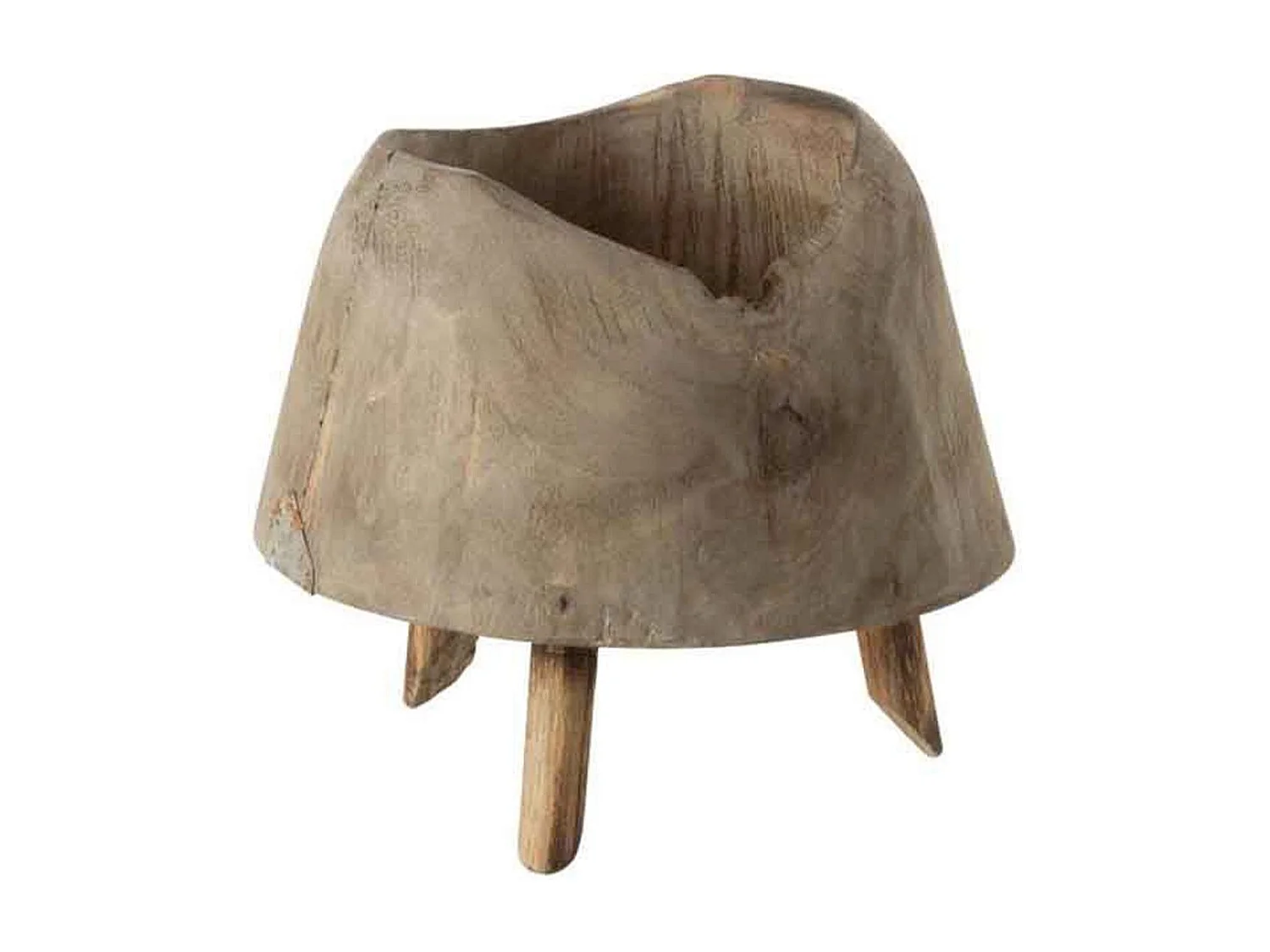 Beige houten plantenpot op pootjes 17x17x17 cm