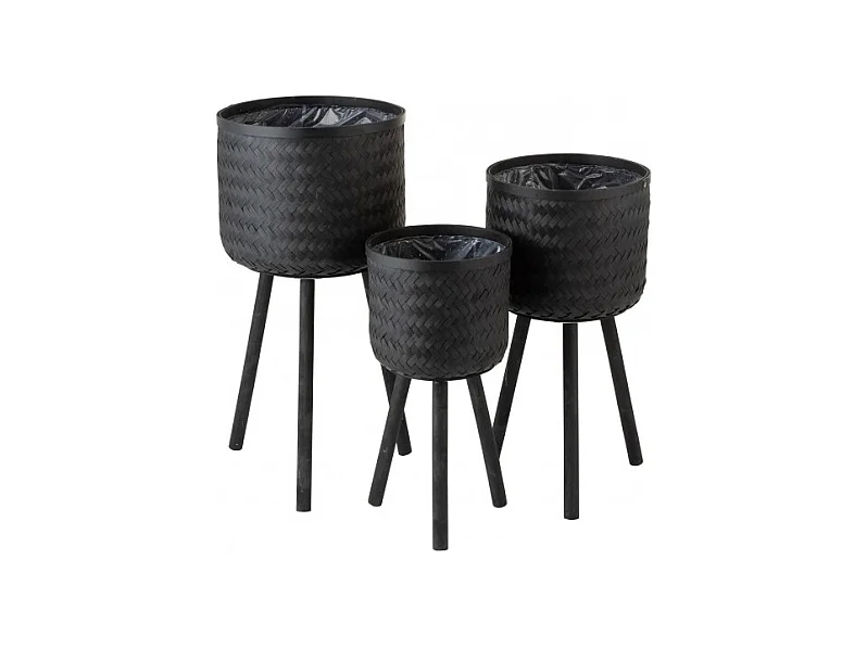 Lot de 3 Cache-Pots Design "Cuye" 76cm Noir