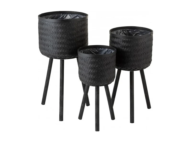 Lot de 3 Cache-Pots Design "Cuye" 76cm Noir