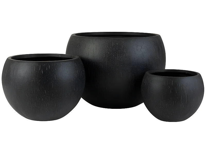 Lot de 3 Cache-Pots Design "Argile" 55cm Noir