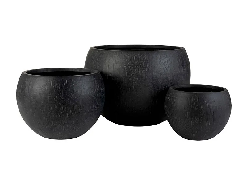 Lot de 3 Cache-Pots Design "Argile" 55cm Noir