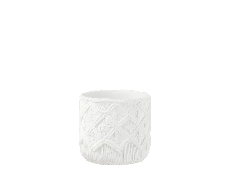 Cache-Pot Déco en Ciment "Damier" 20cm Blanc