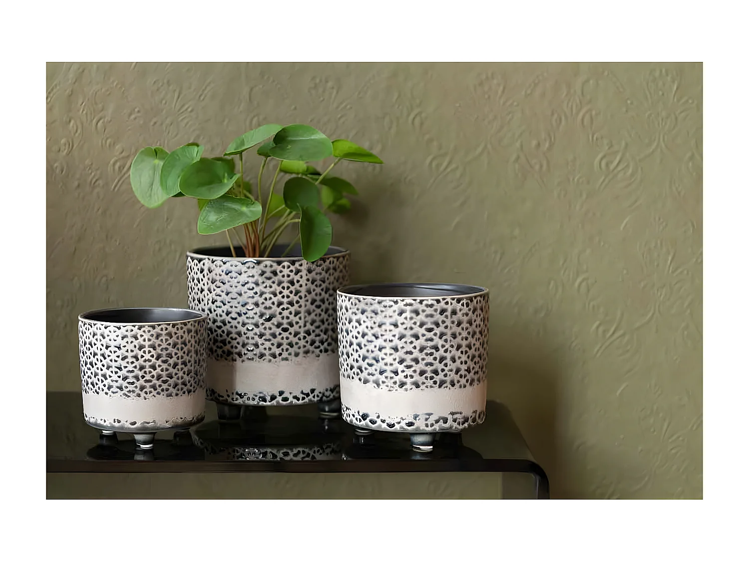 Cache-Pot en Céramique "Mosaïque" 17cm Gris