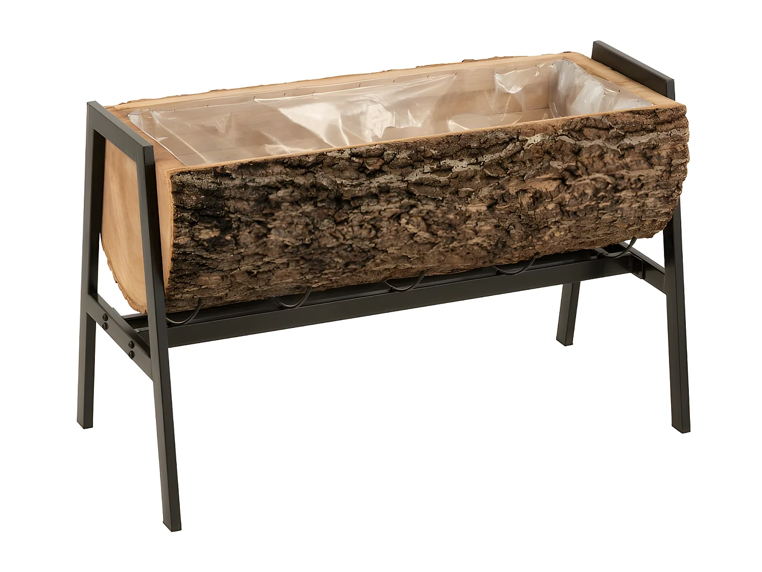 Cache-pot demi-tronc sur pied en bois naturel 78x39x40 cm