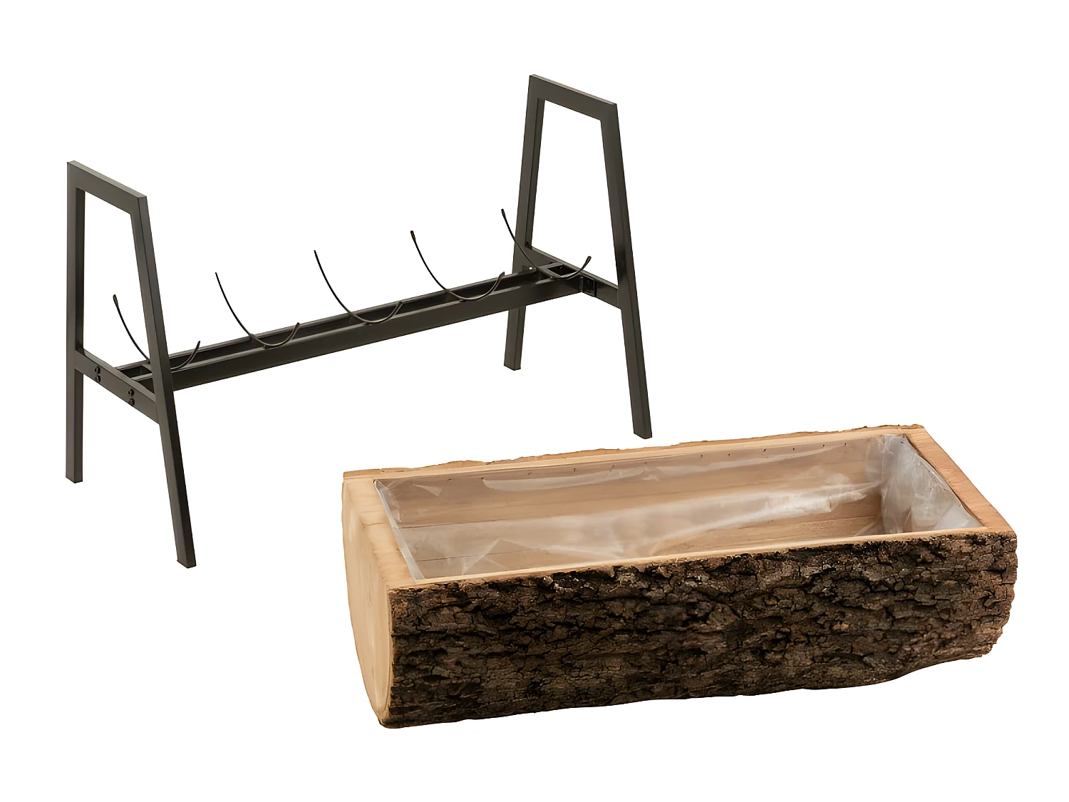 Cache-pot demi-tronc sur pied en bois naturel 78x39x40 cm