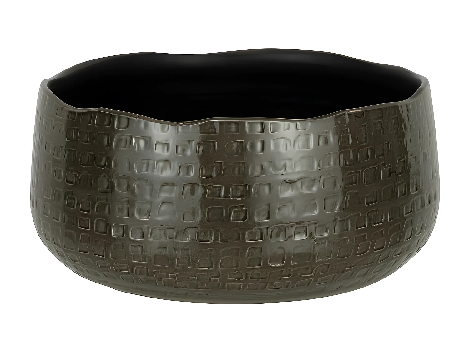 Macetero bajo con motivos en cerámica gris oscuro 32x32x15cm