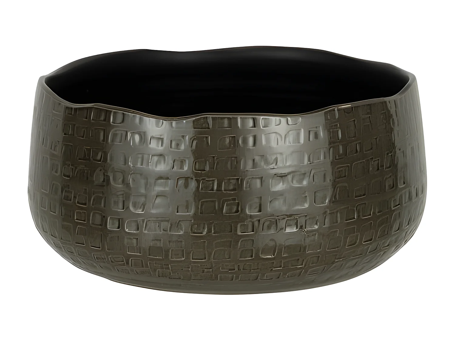 Macetero bajo con motivos en cerámica gris oscuro 32x32x15cm