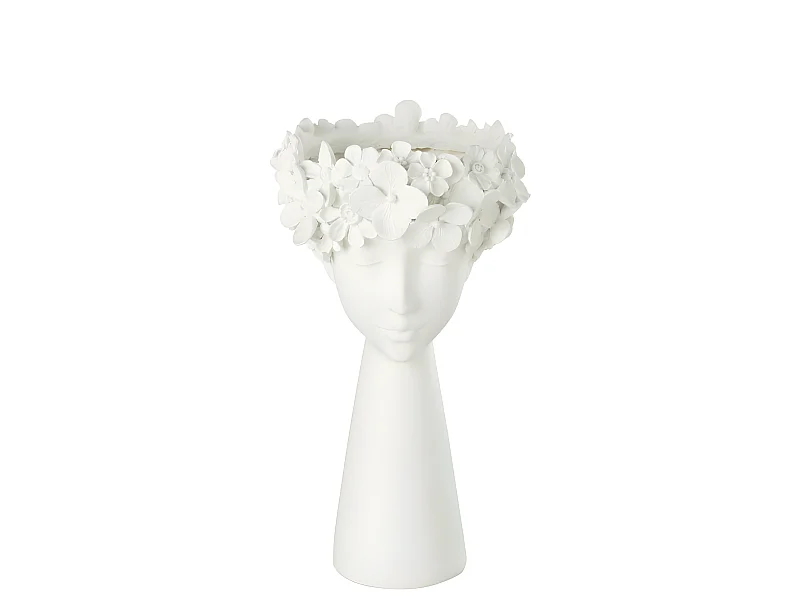 Macetero en forma de cabeza de plástico blanco 23x23x40 cm