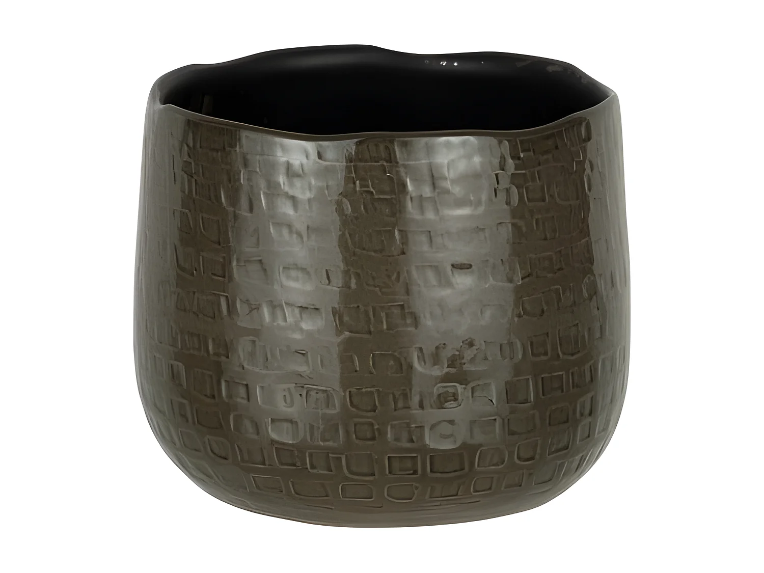 Macetero con motivos en cerámica gris oscuro 16x16x15cm