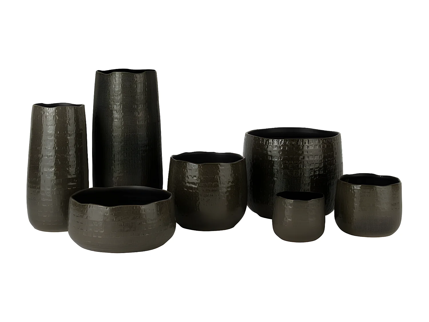 Macetero con motivos en cerámica gris oscuro 16x16x15cm