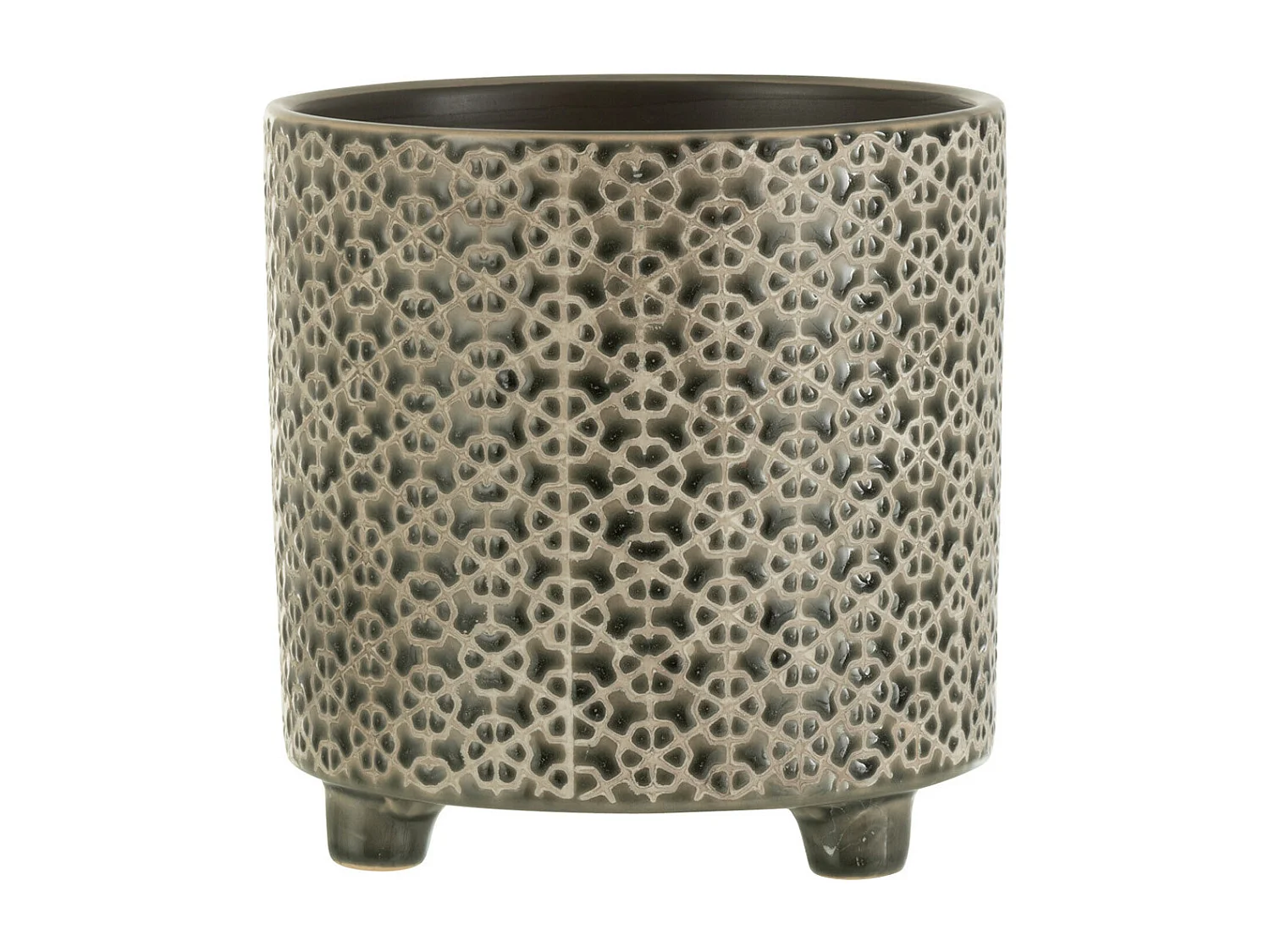 Grijze keramische plantenpot 16.5x16.5x16.5 cm