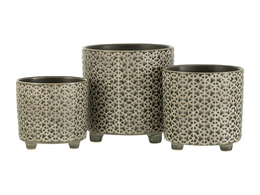 Grijze keramische plantenpot 16.5x16.5x16.5 cm