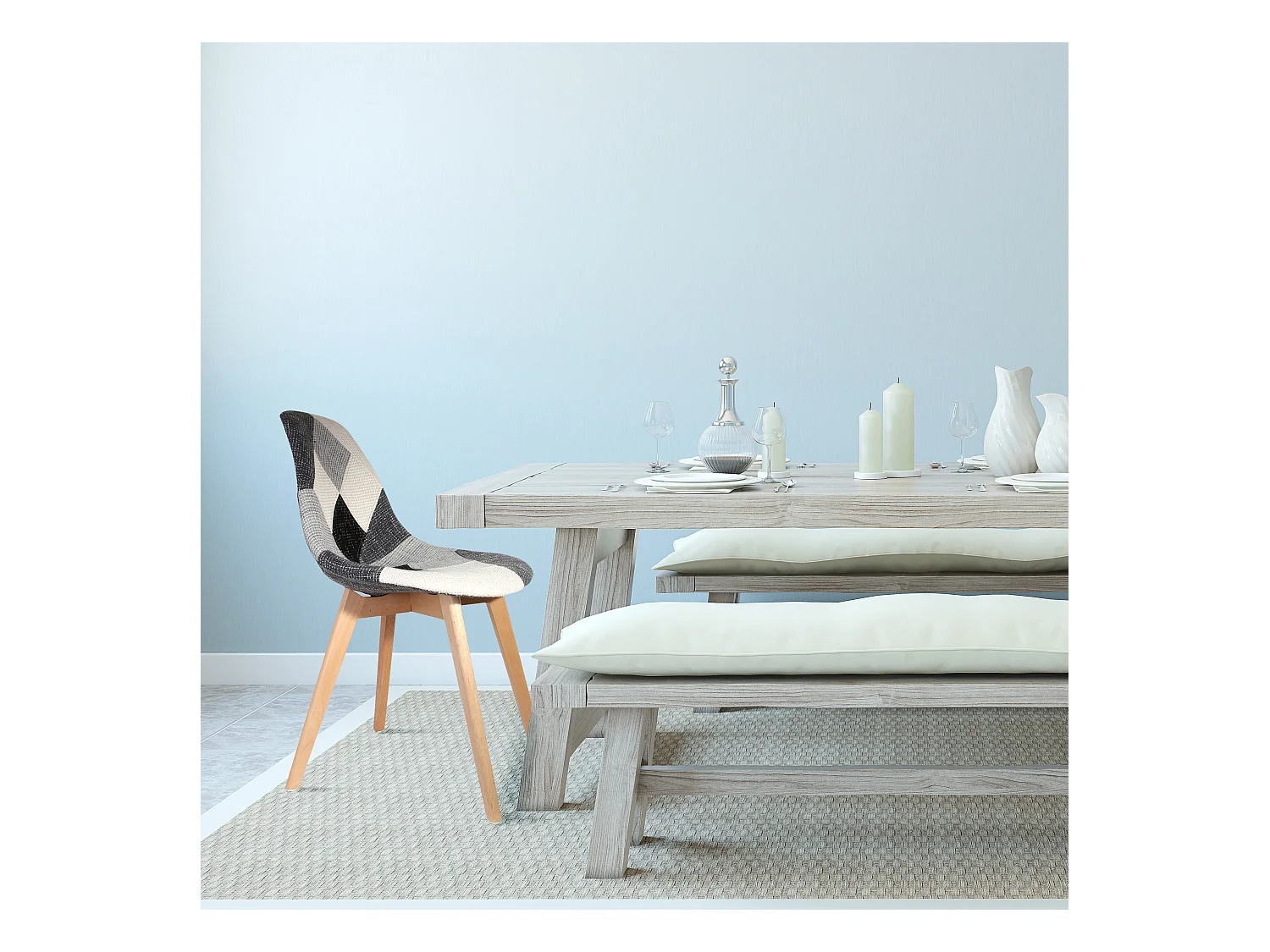 Chaise Scandinave Patchwork Gris - Lot De 2 Multicolore