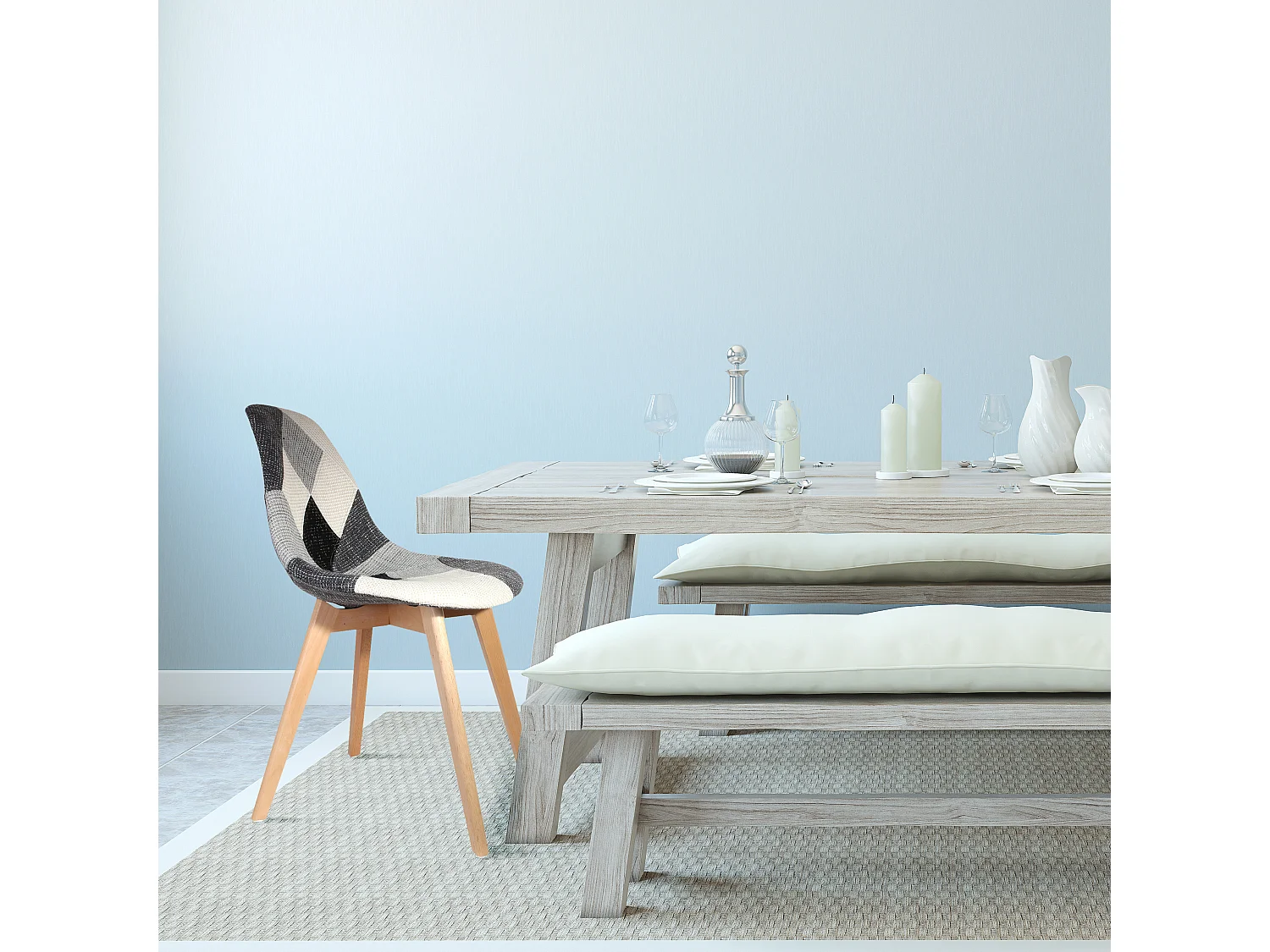 Chaise Scandinave Patchwork Gris - Lot De 2 Multicolore