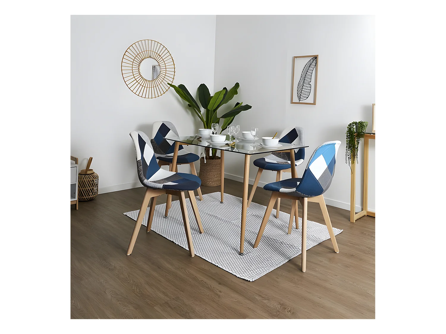 Lot de 4 Chaises Patchwork "Colmar" 85cm Bleu