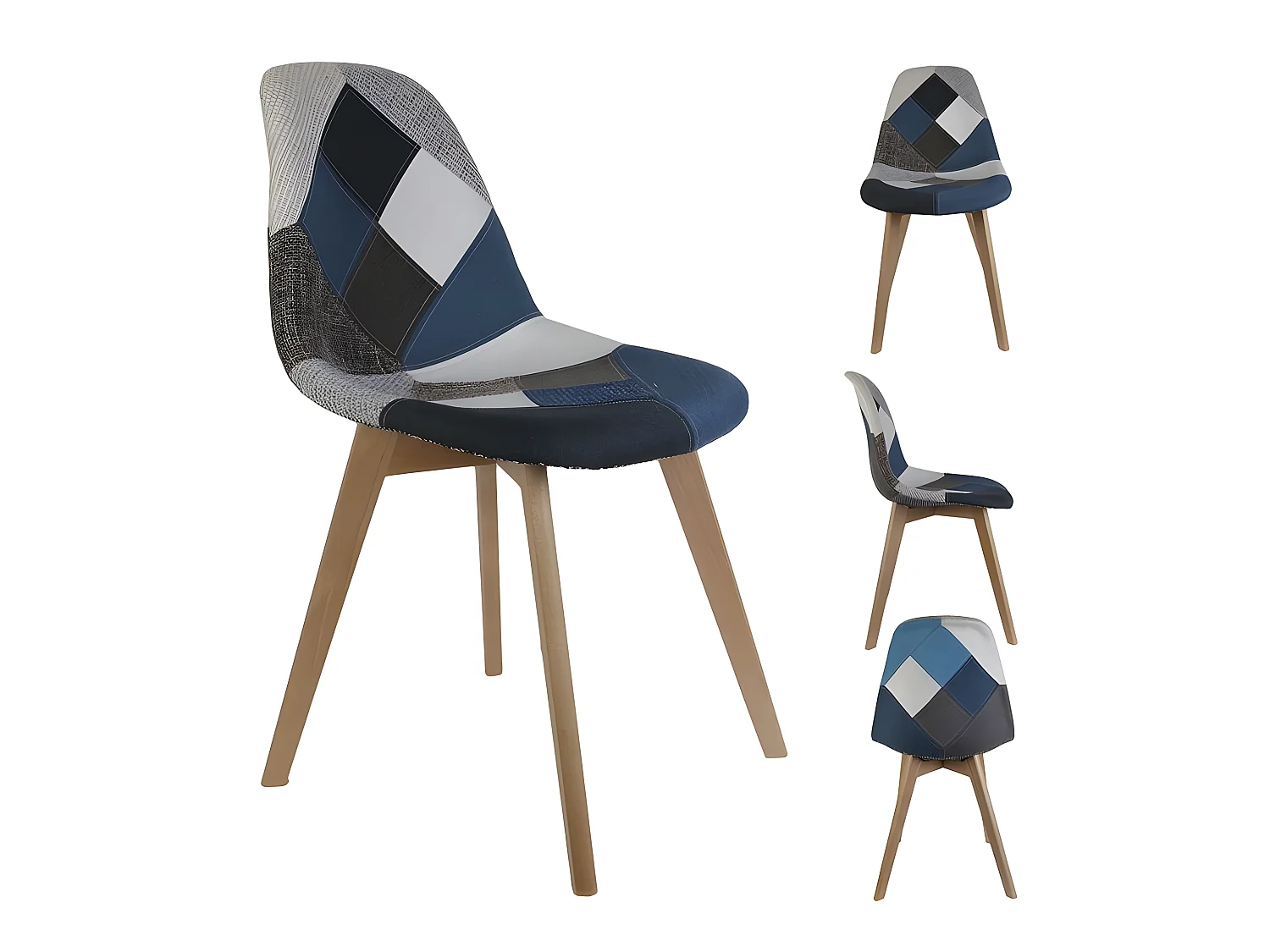 Lot de 4 Chaises Patchwork "Colmar" 85cm Bleu