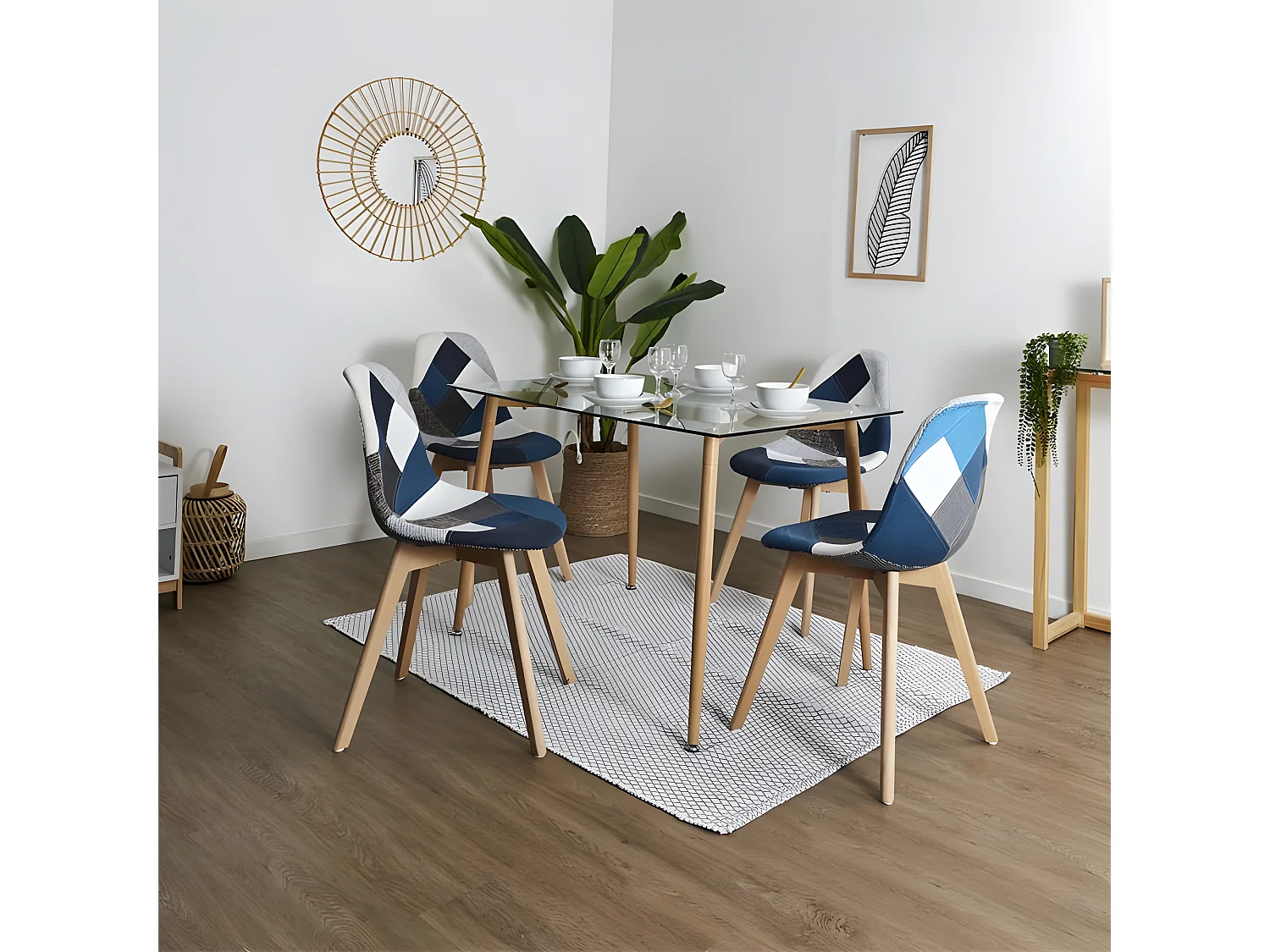 Lot de 4 Chaises Patchwork "Colmar" 85cm Bleu