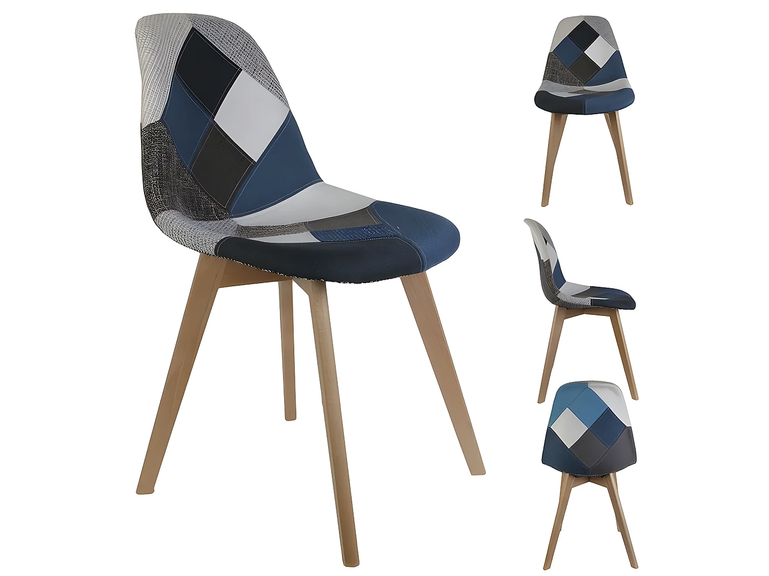 Lot de 4 Chaises Patchwork "Colmar" 85cm Bleu