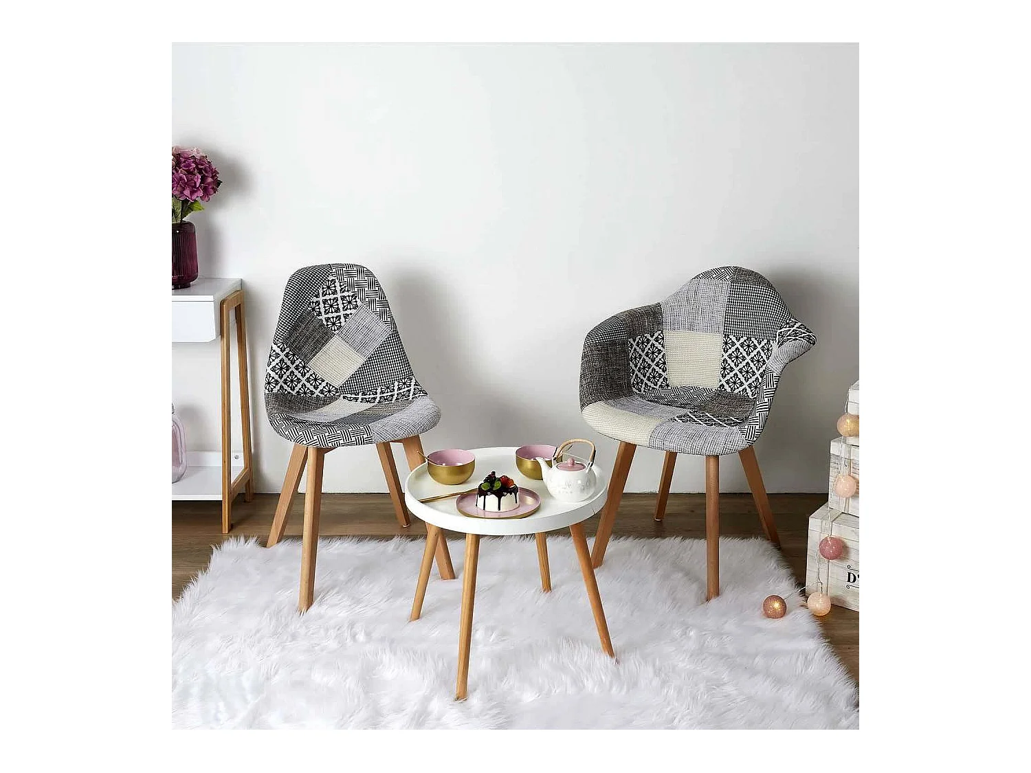 Chaise Patchwork Gris - Lot De 4 Blanc, Gris, Marron