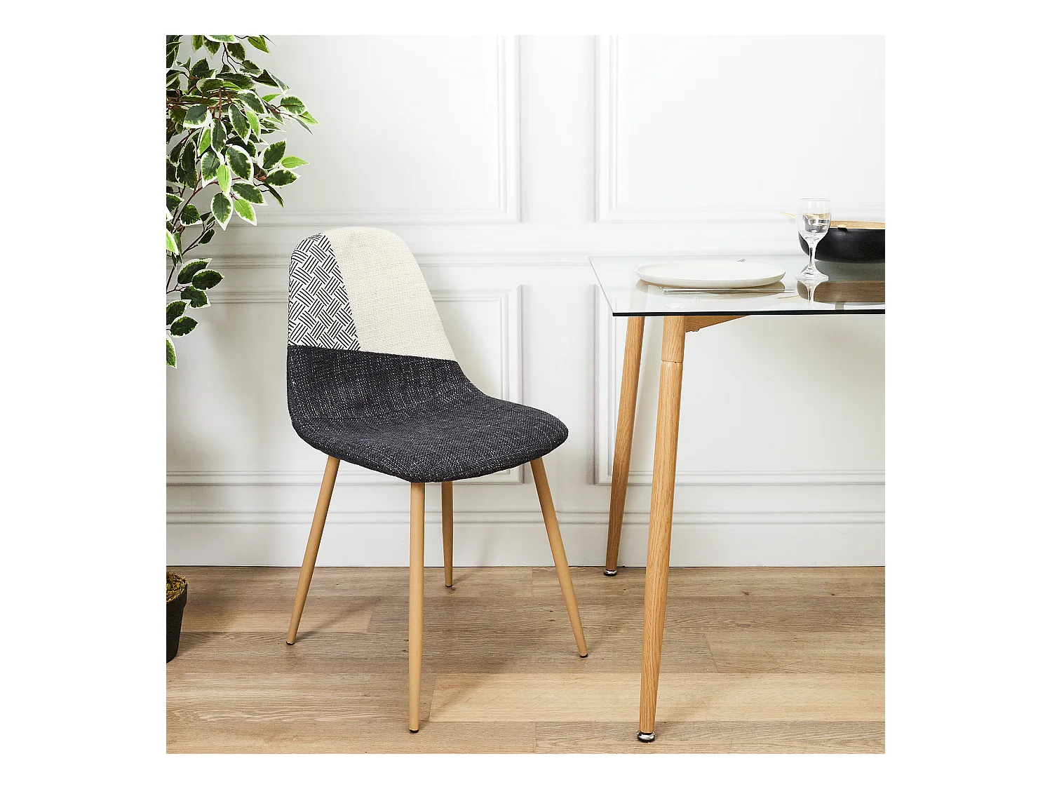 Chaise First Patchwork Noir Et Blanc - Lot De 4