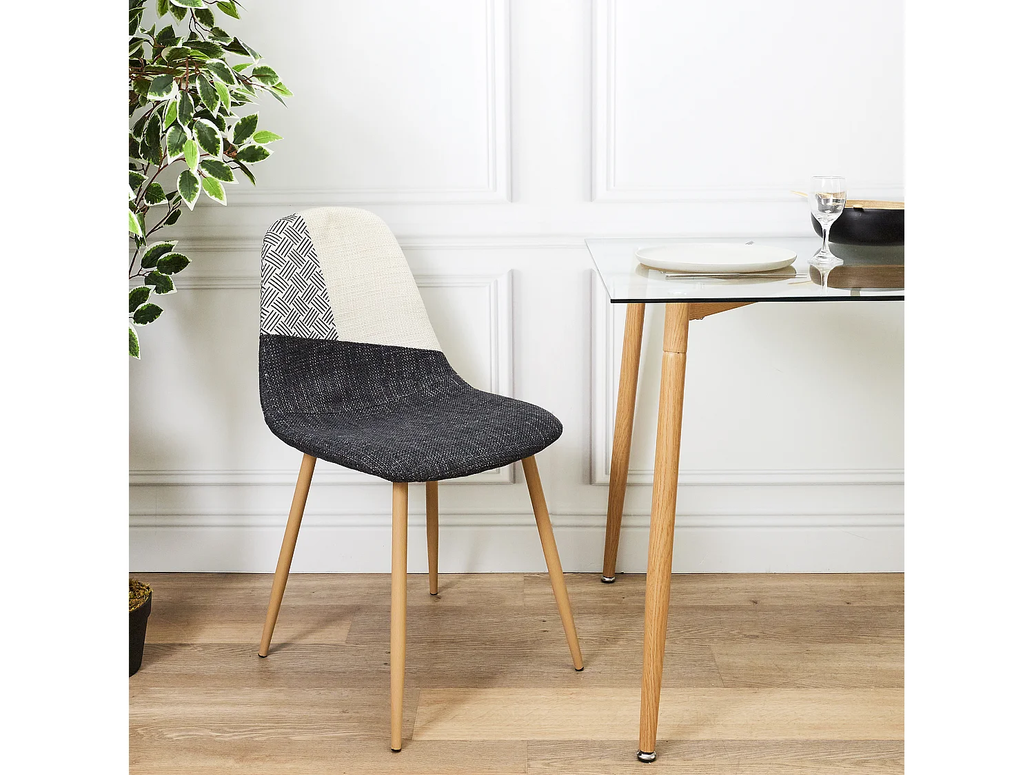 Chaise First Patchwork Noir Et Blanc - Lot De 4