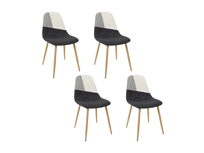 Chaise First Patchwork Noir Et Blanc - Lot De 4