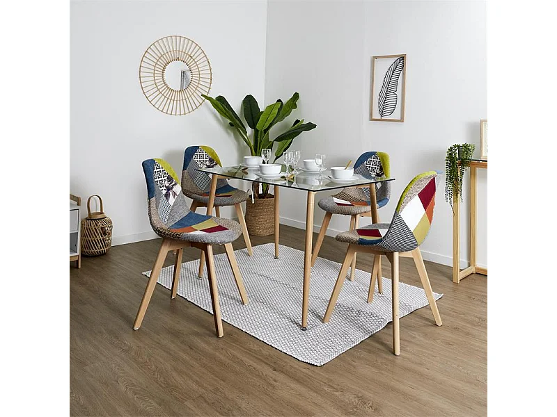 Lot de 4 Chaises Scandinave "Patchwork" 86cm Multicolore
