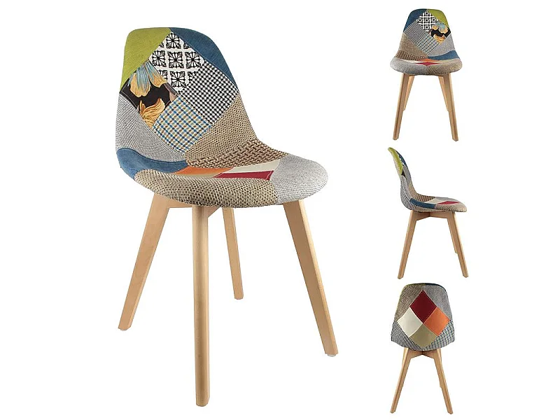 Lot de 4 Chaises Scandinave "Patchwork" 86cm Multicolore