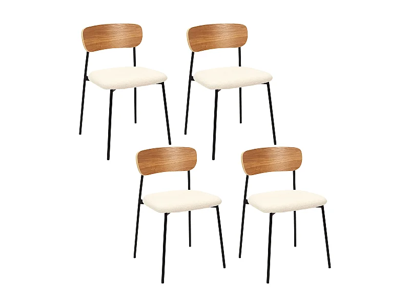 Chaise Bouclette Loki - Lot De 4 Marron, Blanc